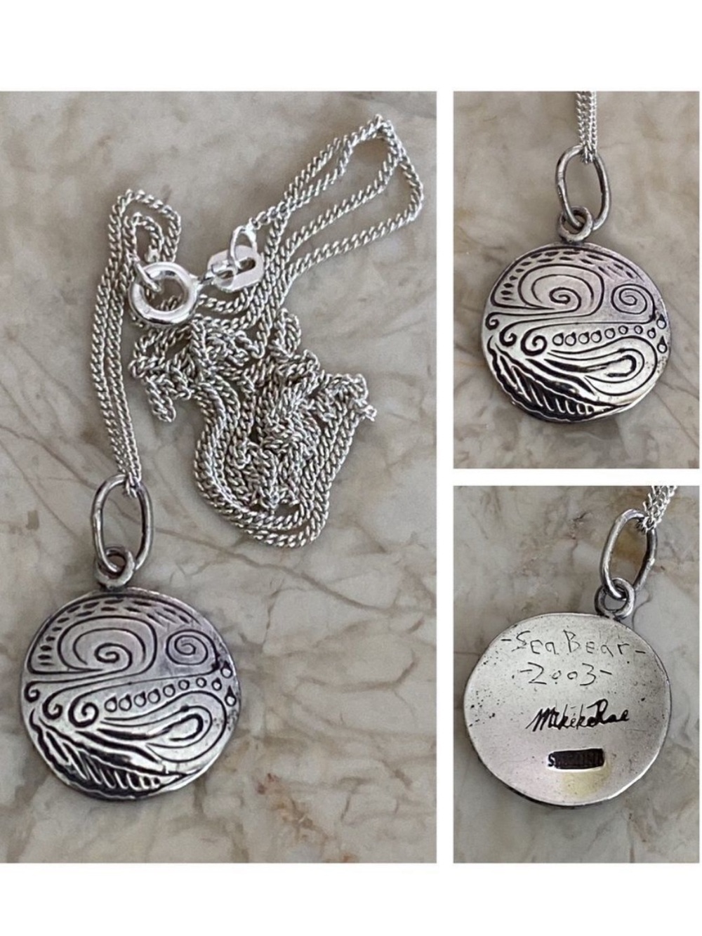 2003 Sterling Silver Signed First Nations Handcrafted Sea Bear Pendant Necklace